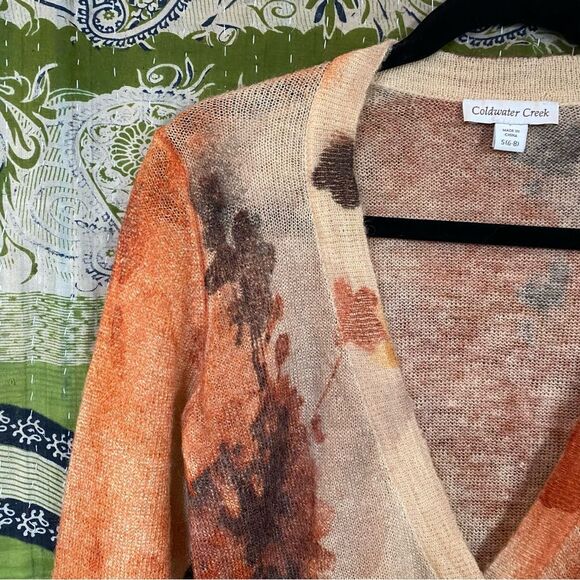Coldwater Creek Painted Autumn Wool Blend Cardigan Size Small - Picture 3 of 13